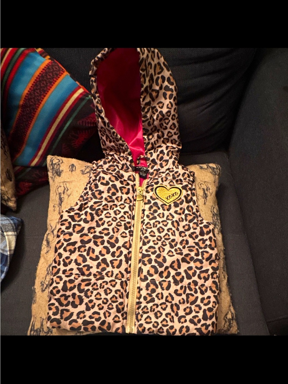 XOXO Girls 4T Leopard Print Hooded Lined Full Zip Puffer Jacket Mid-Length